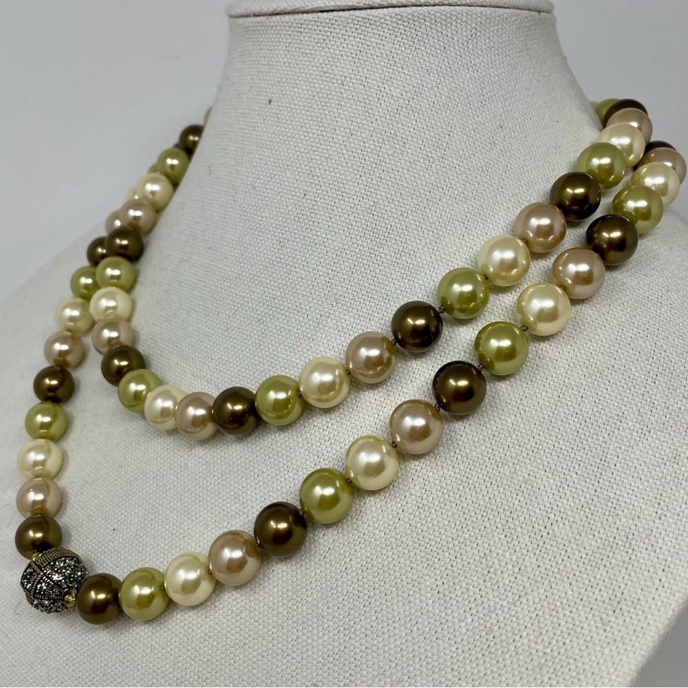Heidi Daus Elegant Faux Pearl Necklace with Brown, Cream, and Green Beads - Picture 3 of 13